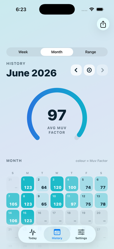 Muv Monthly view screen